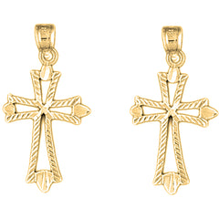 Yellow Gold-plated Silver 31mm Budded Cross Earrings