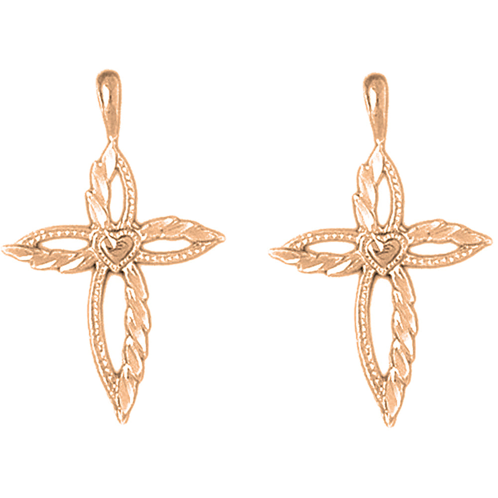 14K or 18K Gold 30mm Passion Cross Earrings