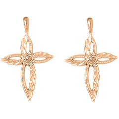 14K or 18K Gold 30mm Passion Cross Earrings