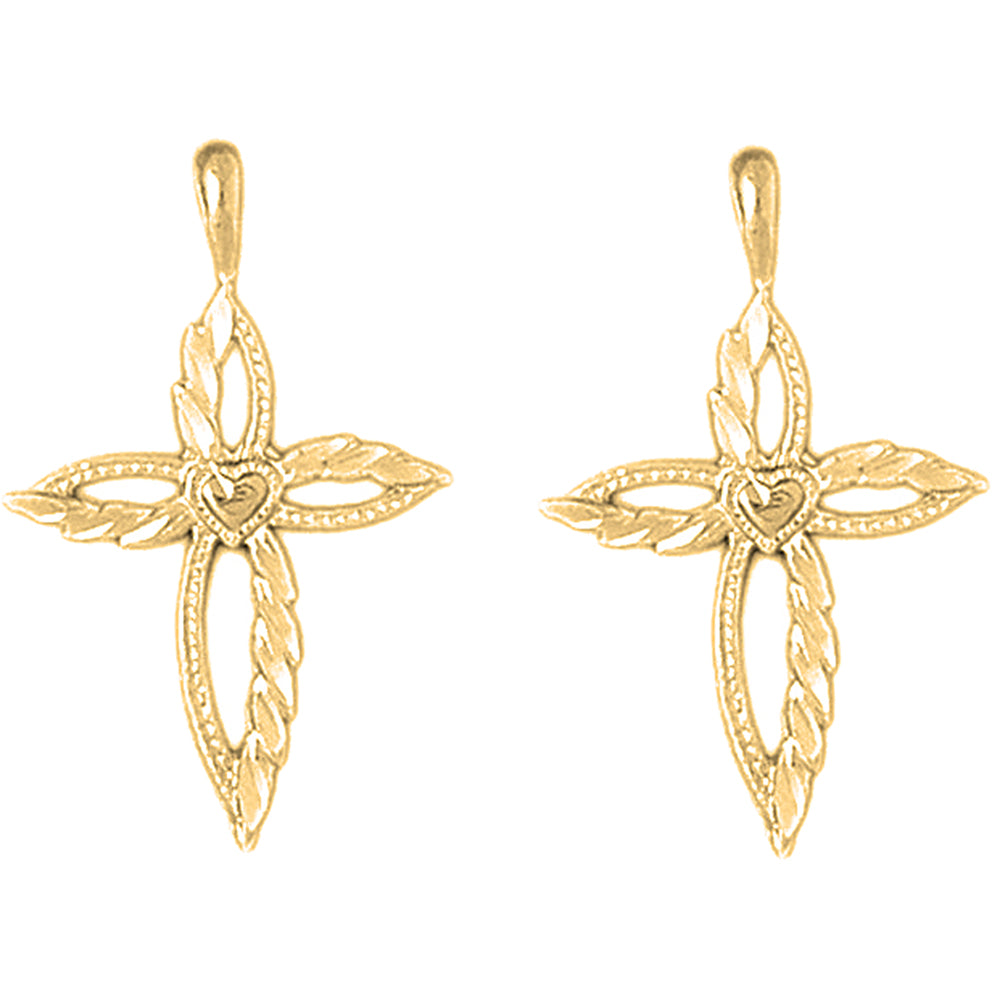 Yellow Gold-plated Silver 30mm Passion Cross Earrings