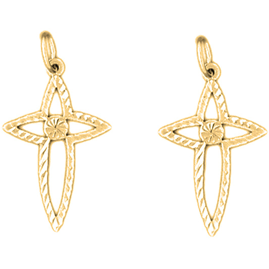 Yellow Gold-plated Silver 25mm Passion Cross Earrings