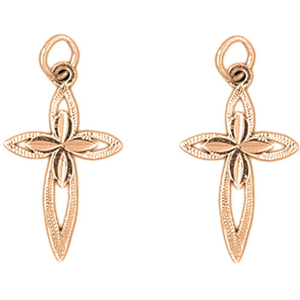 14K or 18K Gold 25mm Passion Cross Earrings