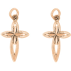 14K or 18K Gold 25mm Passion Cross Earrings