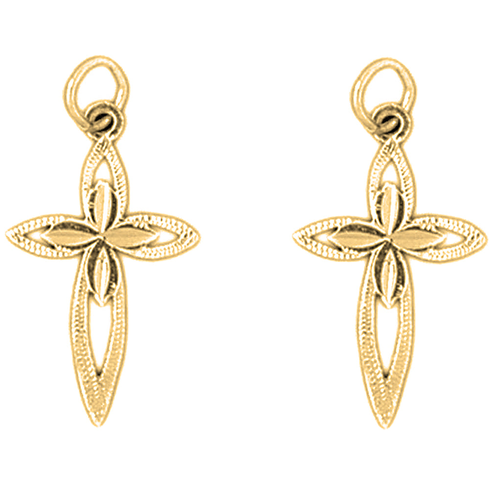 Yellow Gold-plated Silver 25mm Passion Cross Earrings