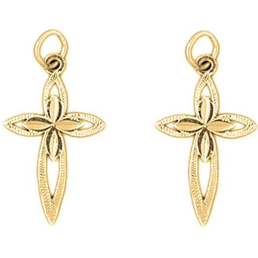 Yellow Gold-plated Silver 25mm Passion Cross Earrings