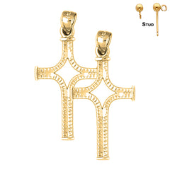 Sterling Silver 36mm Cross Earrings (White or Yellow Gold Plated)