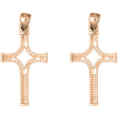 14K or 18K Gold 36mm Cross Earrings