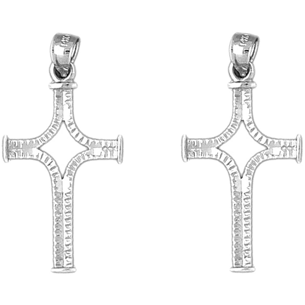 Sterling Silver 36mm Cross Earrings