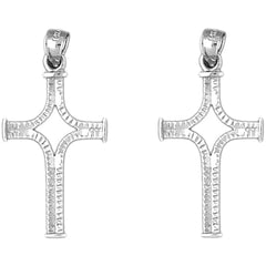 Sterling Silver 36mm Cross Earrings