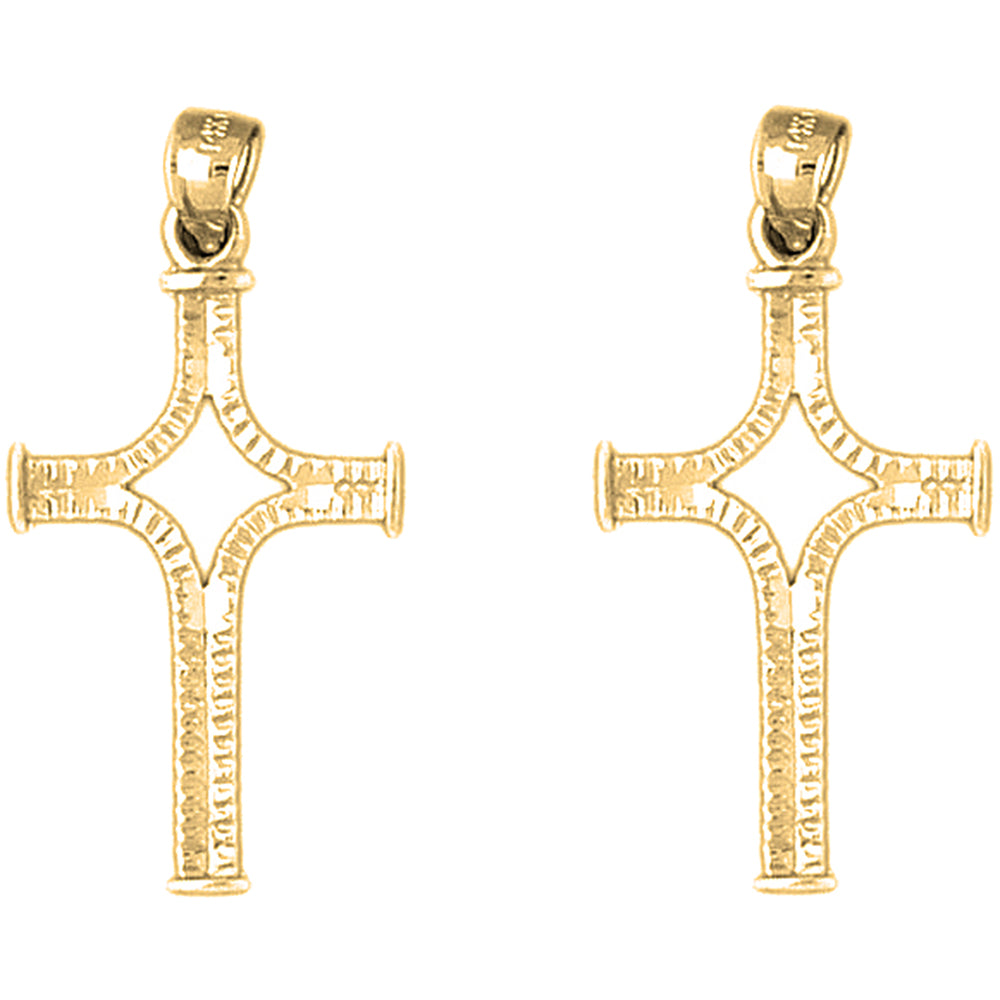 14K or 18K Gold 36mm Cross Earrings