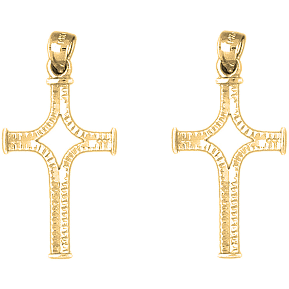 Yellow Gold-plated Silver 36mm Cross Earrings