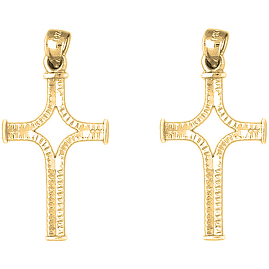 Yellow Gold-plated Silver 36mm Cross Earrings