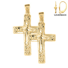 Sterling Silver 33mm Cross Earrings (White or Yellow Gold Plated)