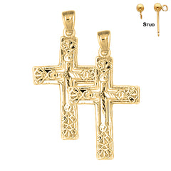 Sterling Silver 33mm Cross Earrings (White or Yellow Gold Plated)