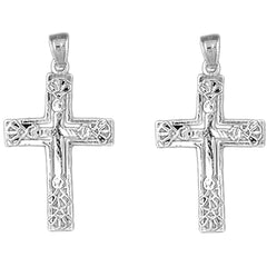 Sterling Silver 33mm Cross Earrings