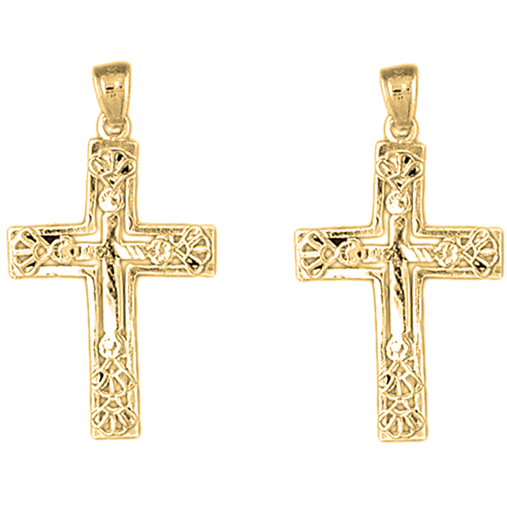 14K or 18K Gold 33mm Cross Earrings