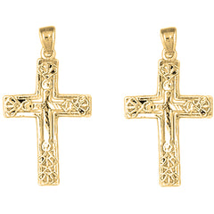Yellow Gold-plated Silver 33mm Cross Earrings