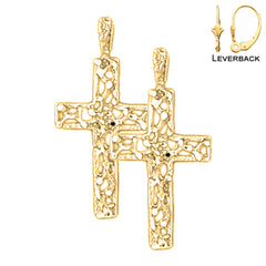 Sterling Silver 29mm Vine Cross Earrings (White or Yellow Gold Plated)