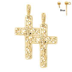 Sterling Silver 29mm Vine Cross Earrings (White or Yellow Gold Plated)