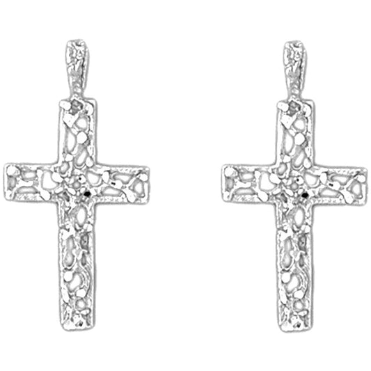 Sterling Silver 29mm Vine Cross Earrings