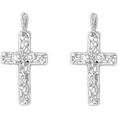 Sterling Silver 29mm Vine Cross Earrings