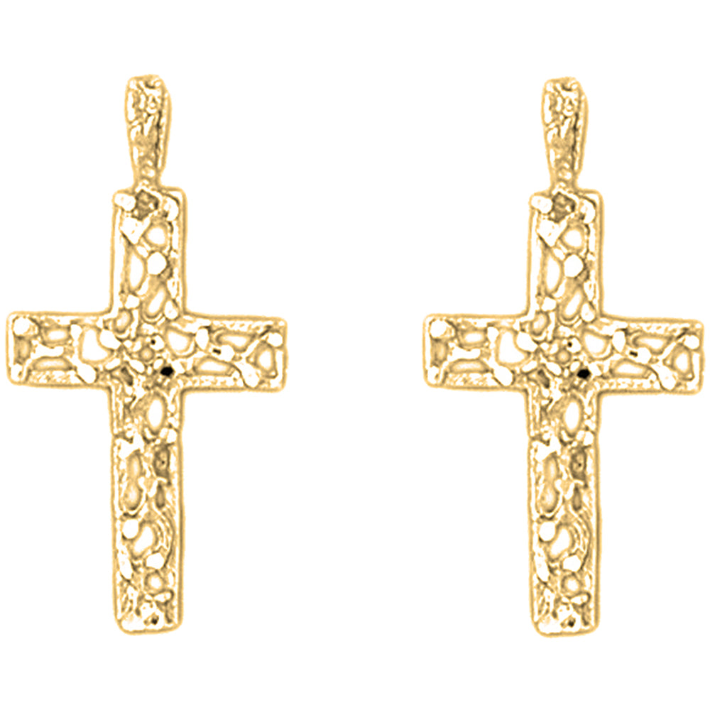 Yellow Gold-plated Silver 29mm Vine Cross Earrings
