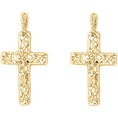 Yellow Gold-plated Silver 29mm Vine Cross Earrings