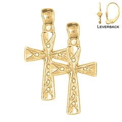 Sterling Silver 25mm Latin Cross Earrings (White or Yellow Gold Plated)