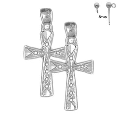 Sterling Silver 25mm Latin Cross Earrings (White or Yellow Gold Plated)