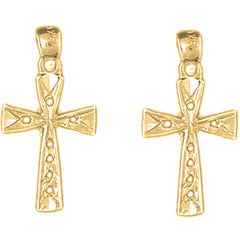 Yellow Gold-plated Silver 25mm Latin Cross Earrings