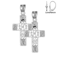 Sterling Silver 29mm Latin Cross Earrings (White or Yellow Gold Plated)