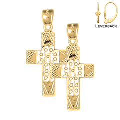 Sterling Silver 29mm Latin Cross Earrings (White or Yellow Gold Plated)