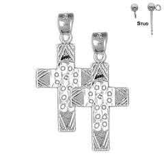 Sterling Silver 29mm Latin Cross Earrings (White or Yellow Gold Plated)