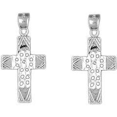 Sterling Silver 29mm Latin Cross Earrings