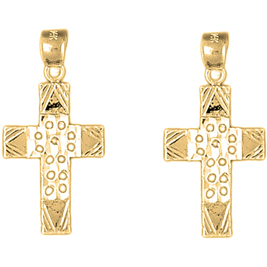 Yellow Gold-plated Silver 29mm Latin Cross Earrings