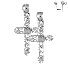 Sterling Silver 30mm Passion Cross Earrings (White or Yellow Gold Plated)