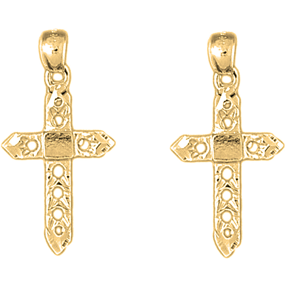 Yellow Gold-plated Silver 30mm Passion Cross Earrings