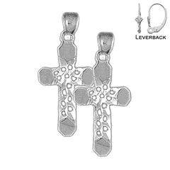 Sterling Silver 30mm Cross Earrings (White or Yellow Gold Plated)