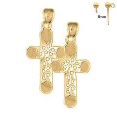 Sterling Silver 30mm Cross Earrings (White or Yellow Gold Plated)