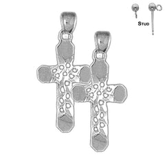 Sterling Silver 30mm Cross Earrings (White or Yellow Gold Plated)