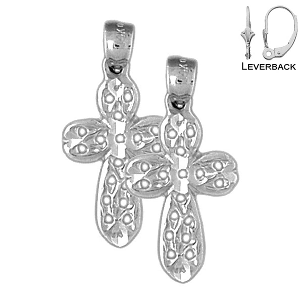 Sterling Silver 27mm Passion Cross Earrings (White or Yellow Gold Plated)