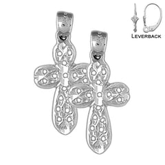 Sterling Silver 27mm Passion Cross Earrings (White or Yellow Gold Plated)