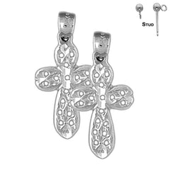 Pendientes de plata de ley con forma de cruz de la pasión de 27 mm (chapados en oro blanco o amarillo)