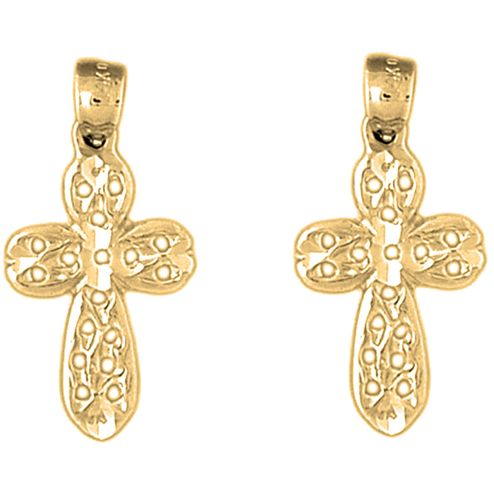 Yellow Gold-plated Silver 27mm Passion Cross Earrings