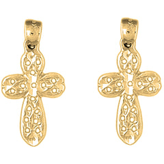 Yellow Gold-plated Silver 27mm Passion Cross Earrings