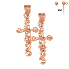 14K or 18K Gold Vine Cross Earrings