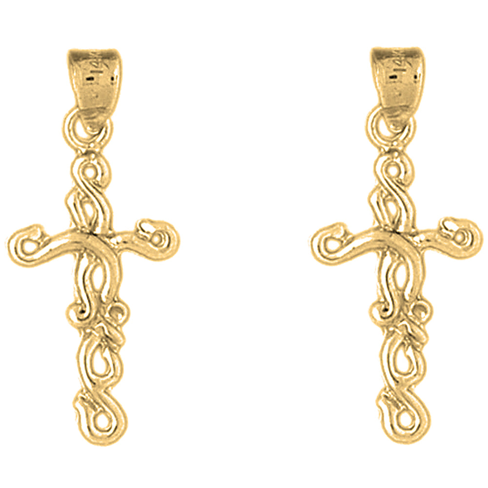 14K or 18K Gold 31mm Vine Cross Earrings