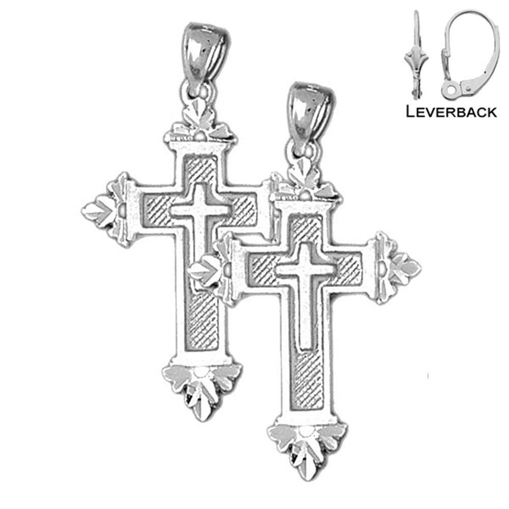 Pendientes de cruz latina de plata de ley de 38 mm (chapados en oro blanco o amarillo)