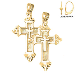 Sterling Silver 38mm Latin Cross Earrings (White or Yellow Gold Plated)