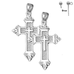 Sterling Silver 38mm Latin Cross Earrings (White or Yellow Gold Plated)